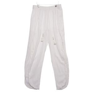 TRYB White Boho Cotton Pants Women’s Size M Sheer Overlay Lined Elastic Waist